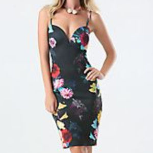 💋 Bebe Satin Floral Midi Dress M New Classy RARE Fast Ship 💋